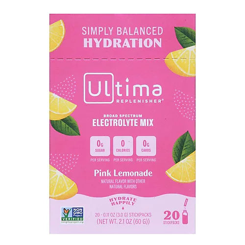 Ultima Replenisher Pink Lemonade Electrolytes 20-Pack - 3G each - Medaid