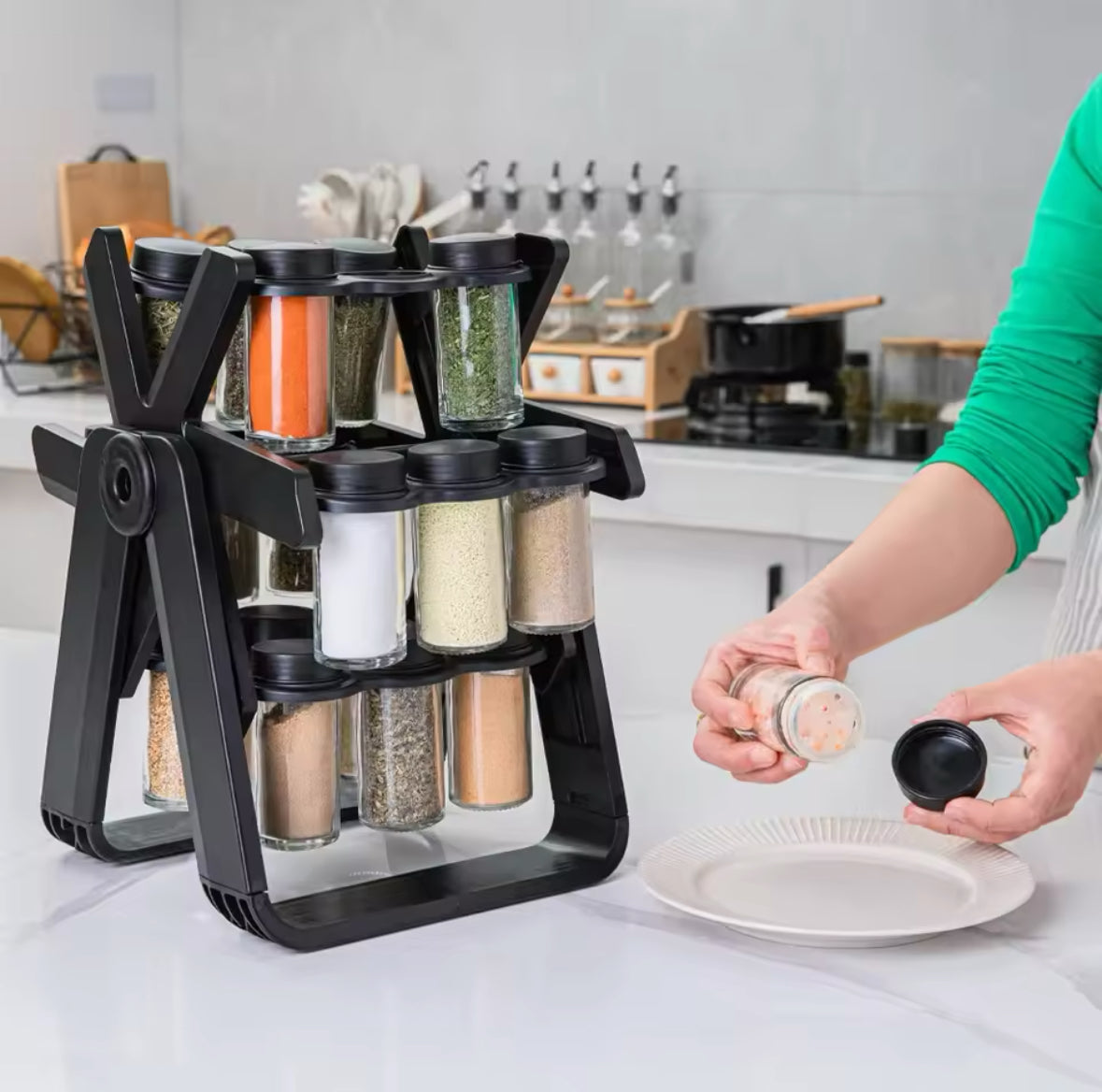 18 Jar Rotating Countertop Spice Racks Kitchen Shelf - Medaid International
