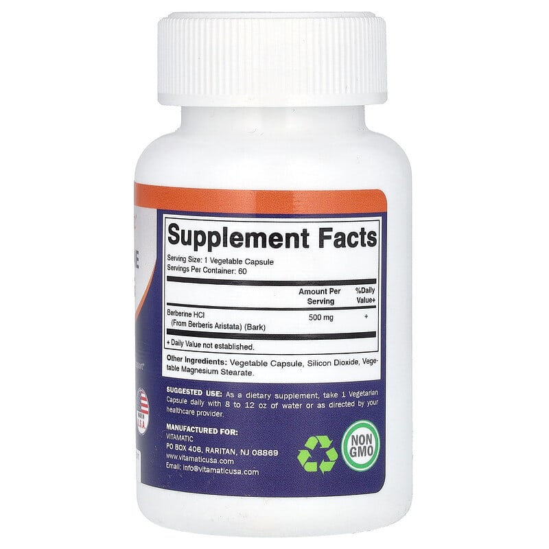 Vitamatic, Berberine, 500 mg, 60 Vegetable Capsules - Medaid International