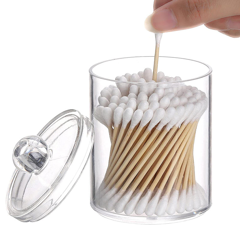 11 CM Clear Acrylic Cotton Bud Storage Box with Lid Makeup Remover Cotton Pads Organizer for Bedroom and Bathroom - Medaid