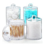11 CM Clear Acrylic Cotton Bud Storage Box with Lid Makeup Remover Cotton Pads Organizer for Bedroom and Bathroom - Medaid