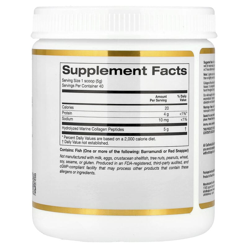 California Gold Nutrition, Hydrolyzed Marine Collagen Peptides, Unflavored, 200 g - Medaid International