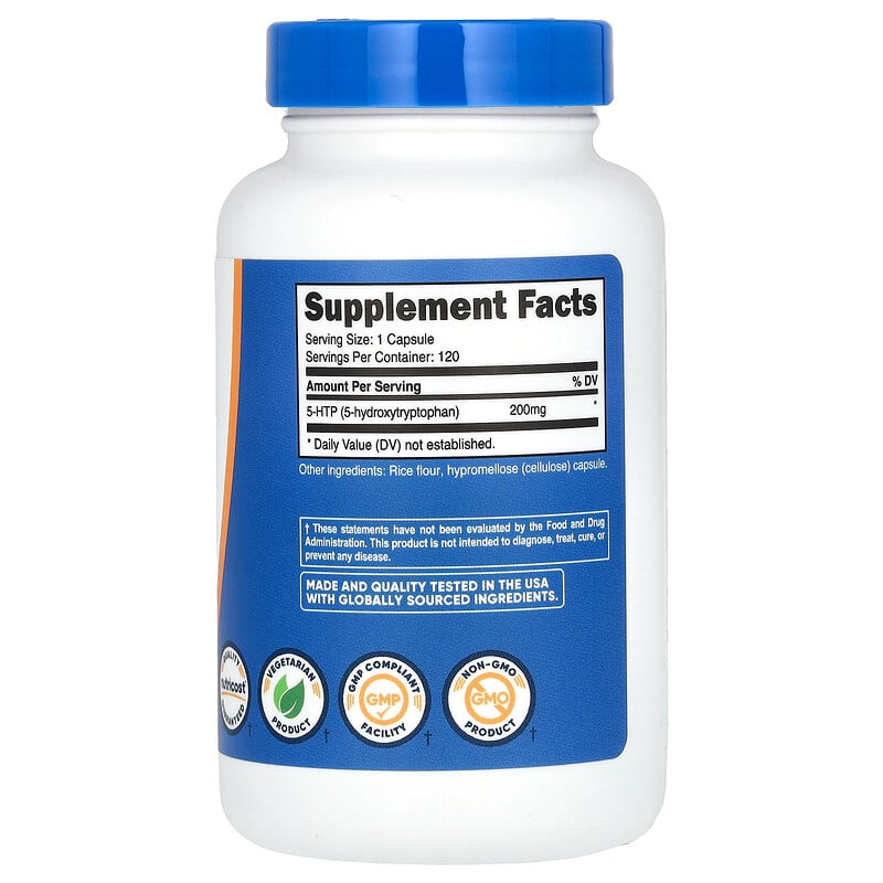 Nutricost, 5-HTP, 200 mg, 120 Capsules - Medaid International
