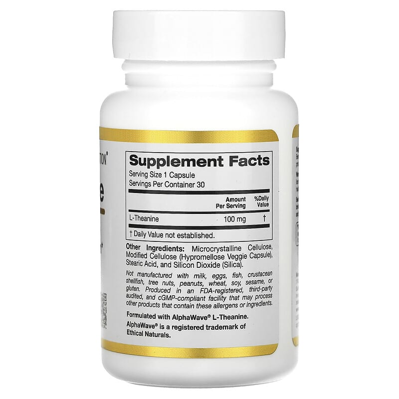 California Gold Nutrition, L-Theanine, 100 mg, 30 Veggie Capsules - Medaid International