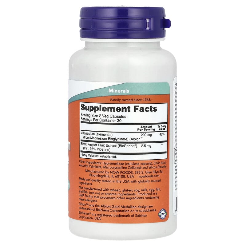 NOW Foods, Magnesium Glycinate, 60 Veg Capsules - Medaid International
