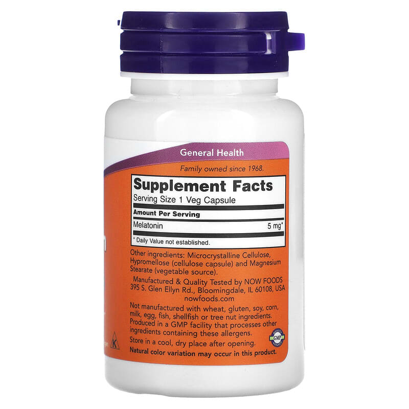 NOW Foods, Melatonin, 5 mg, 60 Veg Capsules - Medaid International