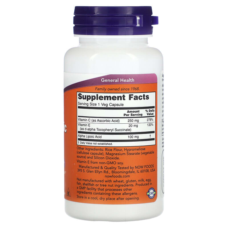 NOW Foods, Alpha Lipoic Acid, 100 mg, 60 Veg Capsules - Medaid International