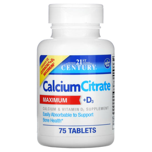 21st Century, Calcium Citrate + D3 Maximum, 75 Tablets - Medaid International