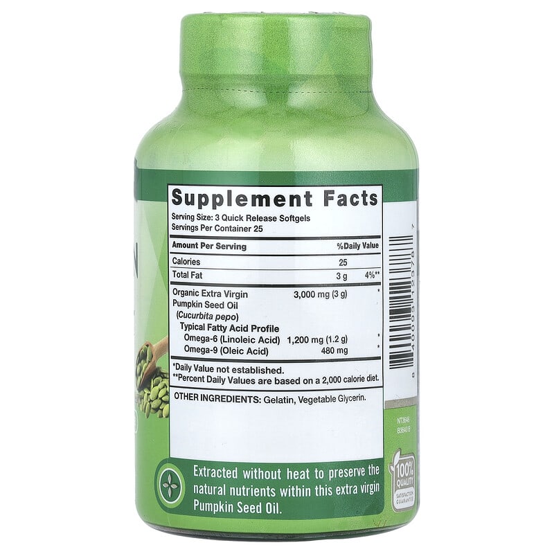 Nature's Truth, Pumpkin Seed Oil, Cold Pressed, 3,000 mg, 75 Quick Release Softgels, (1,000 mg per Softgel) - Medaid International
