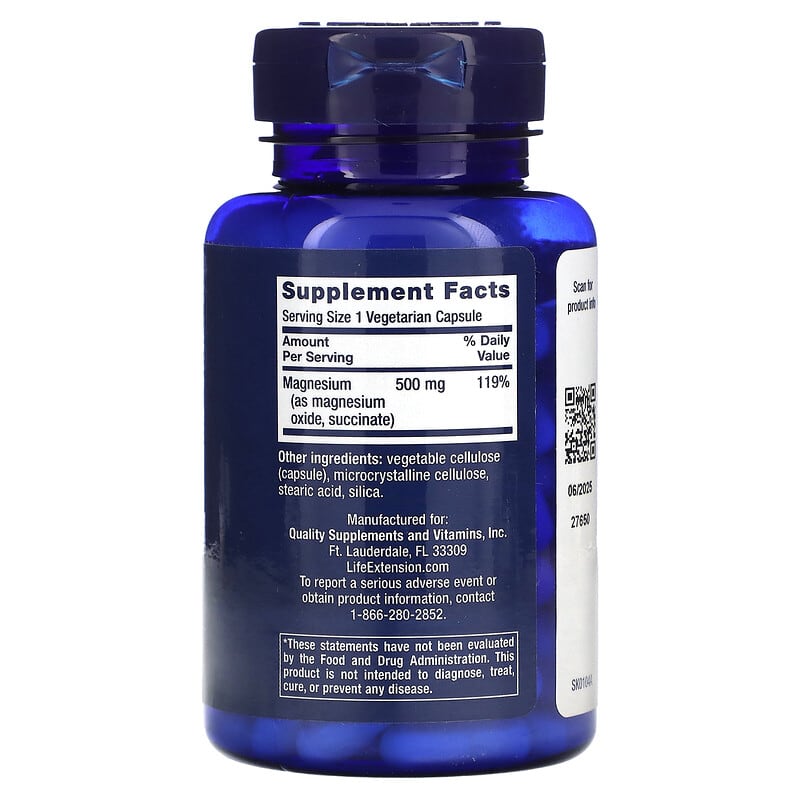Life Extension, Magnesium Caps , 500 mg, 100 Vegetarian Capsules - Medaid International
