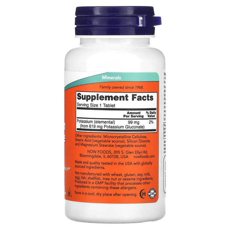 NOW Foods, Potassium Gluconate, 99 mg, 100 Tablets - Medaid International