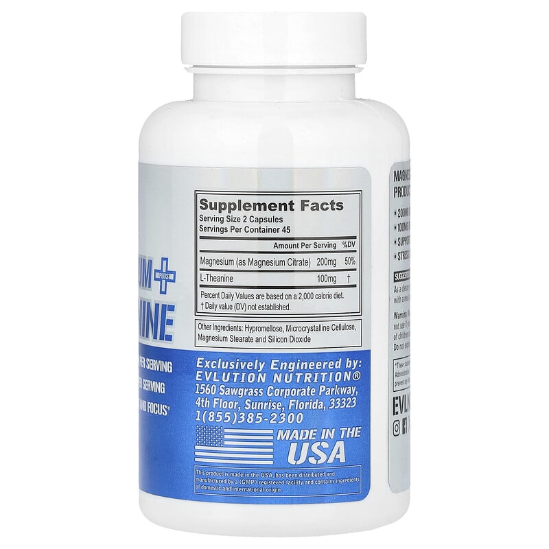 EVLution Nutrition, Magnesium Plus L-Theanine , 90 Veggie Capsules - Medaid International