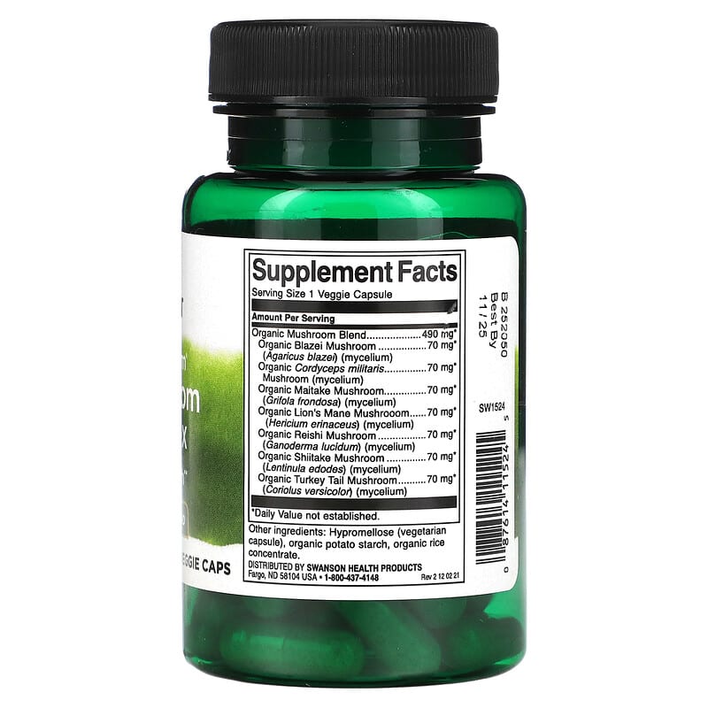 Swanson, Full Spectrum 7 Mushroom Complex, 60 Veggie Caps - Medaid International