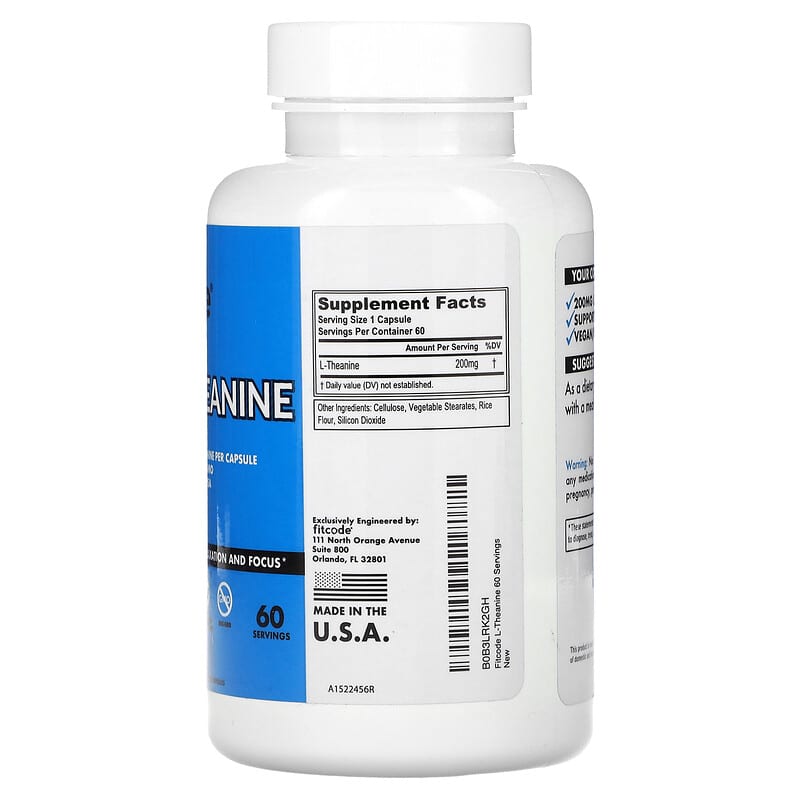 fitcode, L-Theanine, 200 mg, 60 Veggie Capsules - Medaid International
