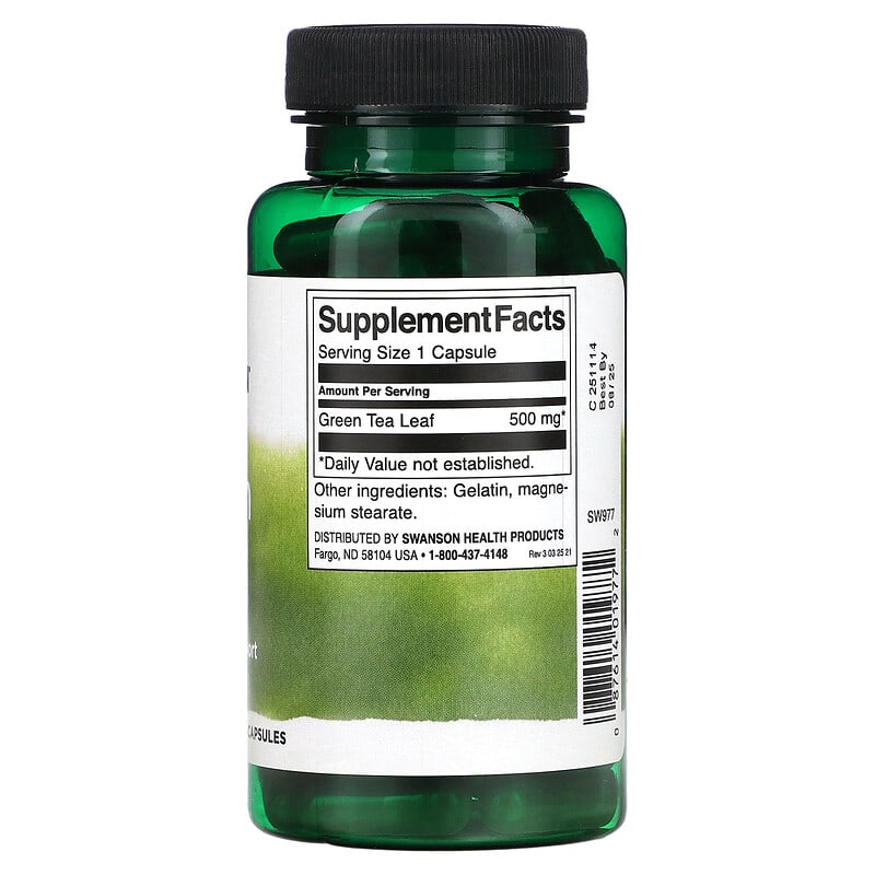 Swanson, Green Tea, 500 mg, 100 Capsules - Medaid International