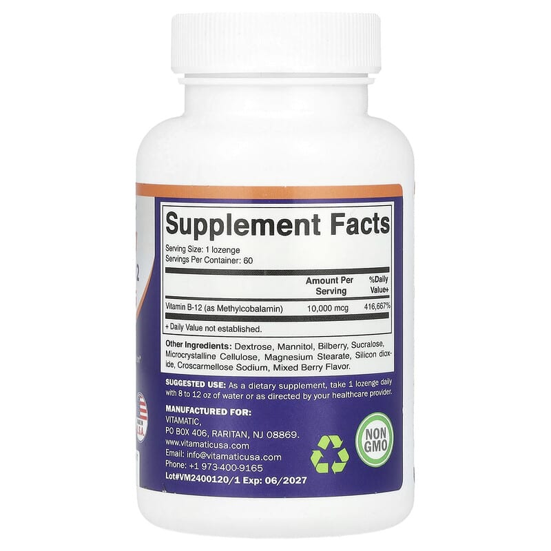 Vitamatic, Methyl B-12, Extra Strength, 10,000 MCG, 60 Lozenges - Medaid International