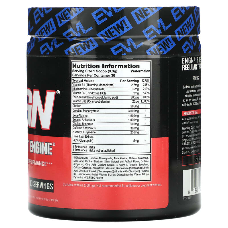 EVLution Nutrition, ENGN, Pre-Workout Engine, Watermelon, 9.8 oz (279 g) - Medaid International
