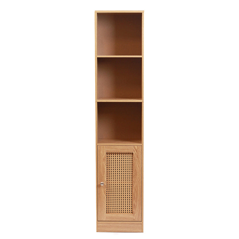 5 Tier Waterproof Wooden and Rattan Storage Cabinet Organizer Slim Design Freestanding Floor Cabinet for Bathroom Bedroom Living Room Kitchen - Medaid International