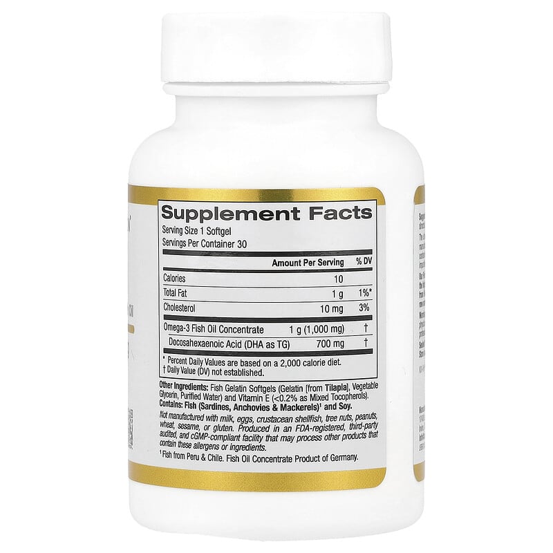 California Gold Nutrition, DHA 700 Fish Oil, Ultra-Concentrated, 1,000 mg, 30 Softgels - Medaid International