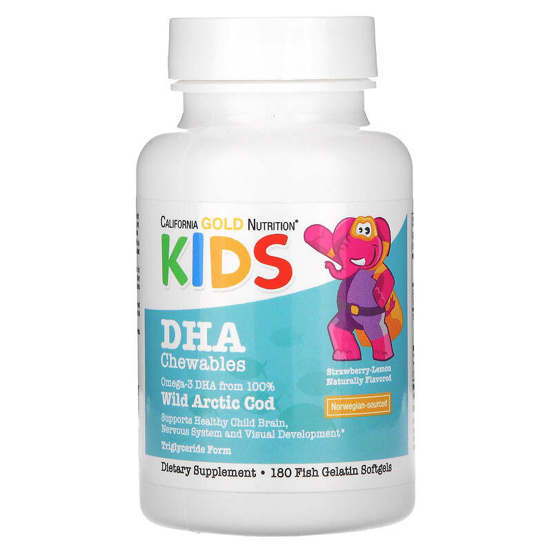 California Gold Nutrition, Kids DHA Chewables, 100% Wild Arctic Cod, Strawberry-Lemon, 180 Fish Gelatin Softgels - Medaid International