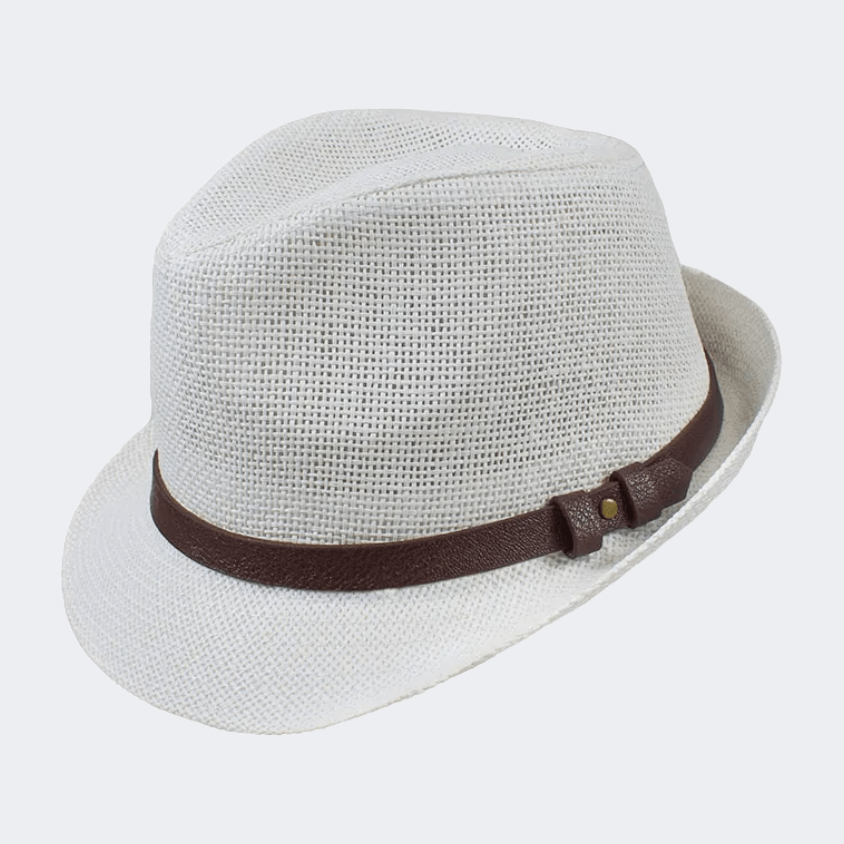 Stamion Trillby Leather Decoration Men Beach Hat White - Medaid International