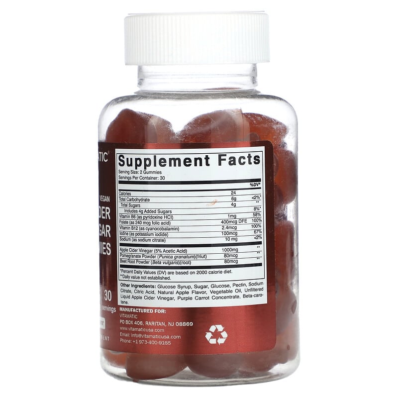Vitamatic, Vegan Apple Cider Vinegar, Natural Apple, 1,000 mg, 60 Gummies - Medaid International
