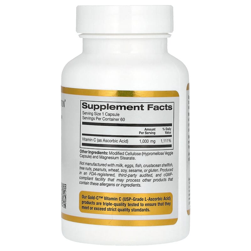 California Gold Nutrition, Gold C, USP Grade Vitamin C, 1,000 mg, 60 Veggie Capsules - Medaid International