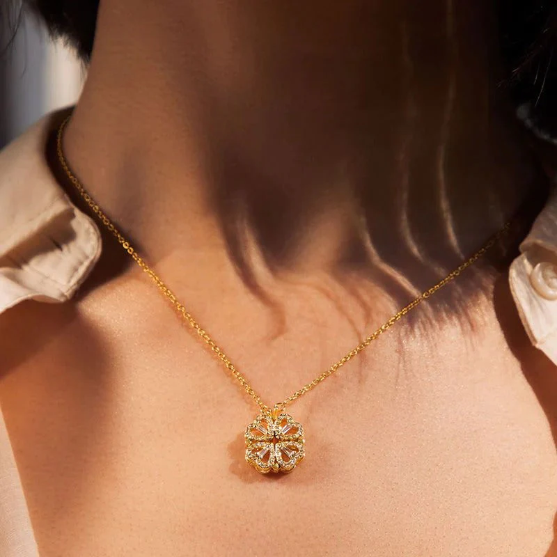 12 Eternal Roses Jewelry Gift Box + Magnetic Four Heart Necklace - Medaid International
