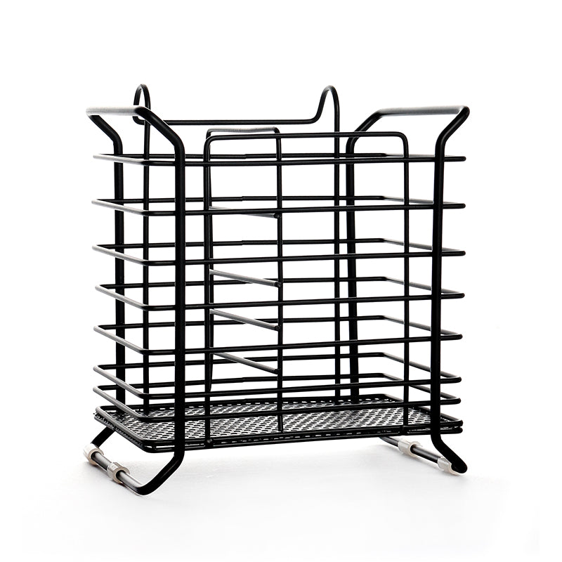 2 Compartment Stainless Steel Cutlery Holder Kitchen Counter Drainer Basket Organizer Stand Self Draining Tableware Utensil Storage Box Holder Black - Medaid International