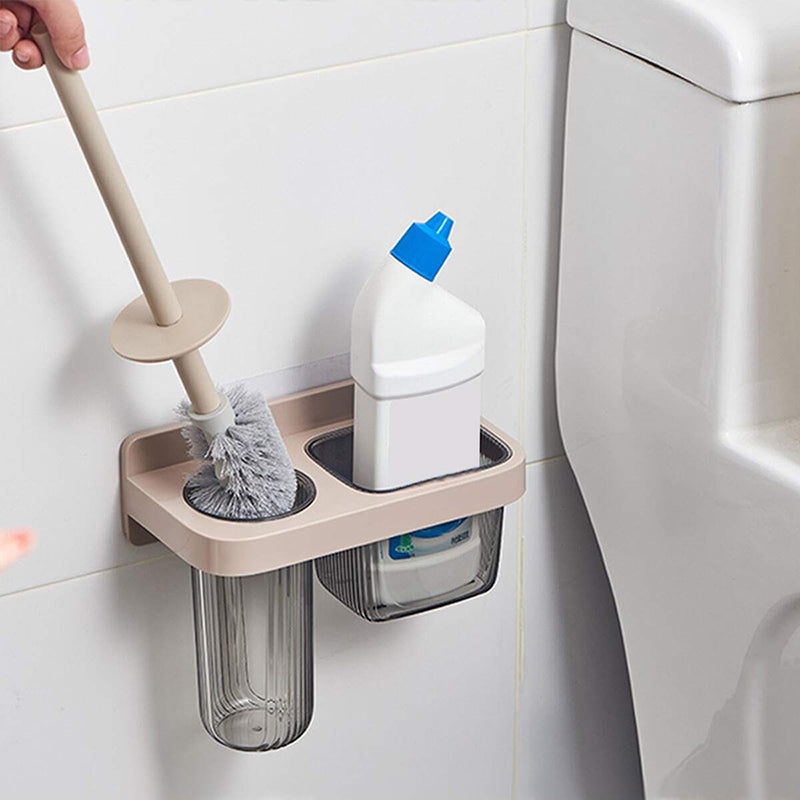 2-Pieces Multifunctional Wall Mounted Toilet Cleaning Brush with Self-Adhesive Acrylic Holder and Caddy, Space Saving Bathroom Accessorie - Medaid