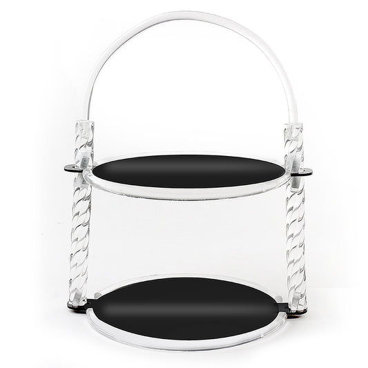 2 Tier Round Plexi Cupcake Holder with Handle and Black Bottoms Display Stand for Cake Candies Desserts Appetizers - Medaid International