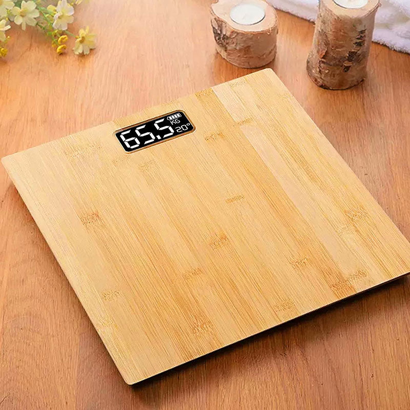 200 KG, Battery Operated Digital Scale for Body Weight with Wood Grain Design and Temperature Indicator with LCD Backlight Display - Medaid