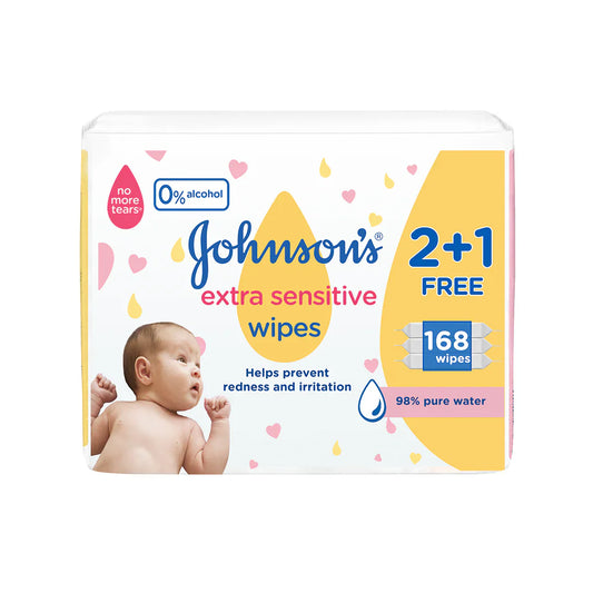 Johnson's Extra Sensitive Baby Wipes 2+1FREE (168 wipes) - Medaid International
