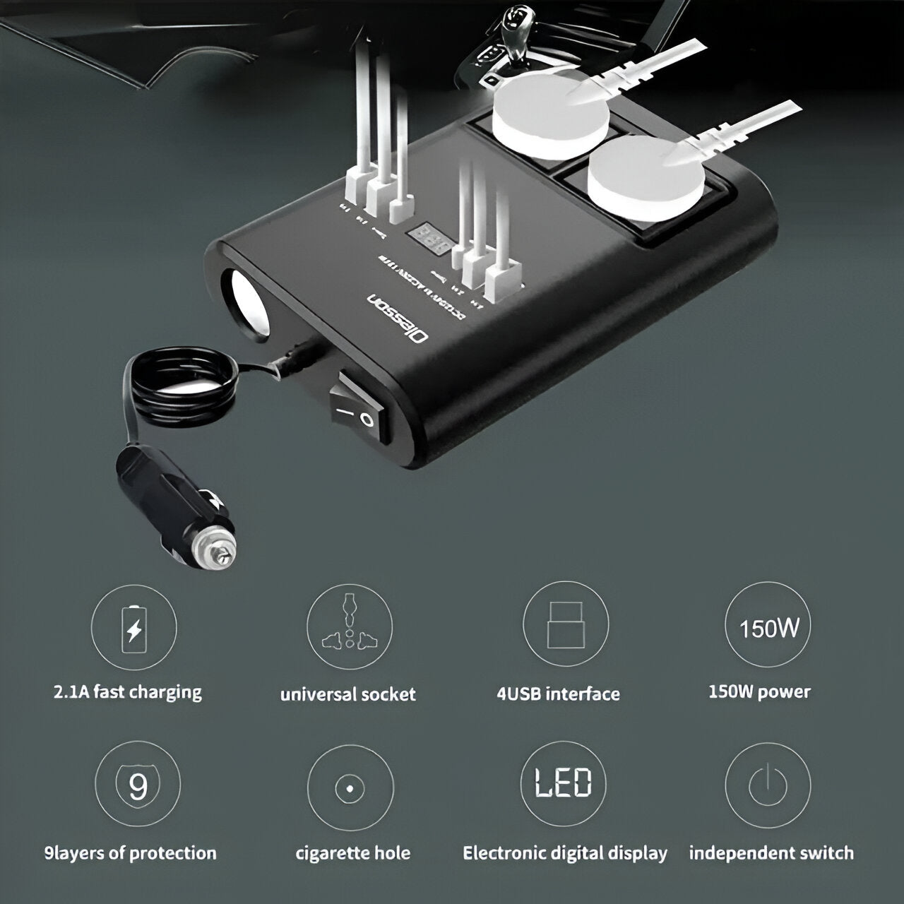150W Car Power Inverter – DC 12V/24V to AC 220V Converter for Vehicle - Medaid International