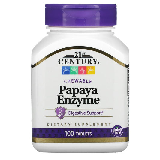 21st Century, Papaya Enzyme, Chewable, 100 Tablets - Medaid International
