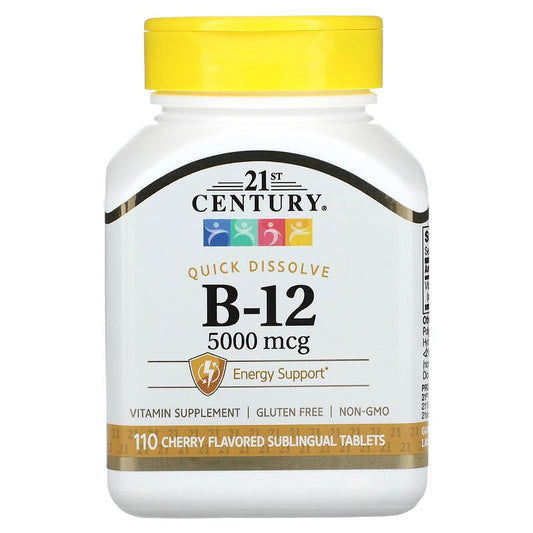 21st Century, B-12, Cherry, 5,000 mcg, 110 Sublingual Tablets - Medaid International