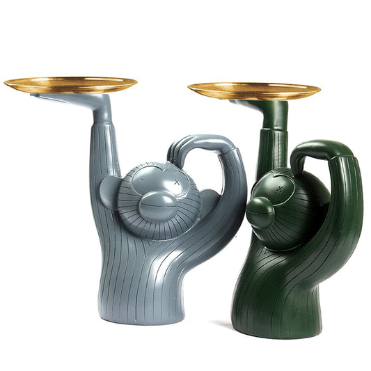 24 CM, Decorative Resin Monkey Sculpture with Serving Tray - Medaid