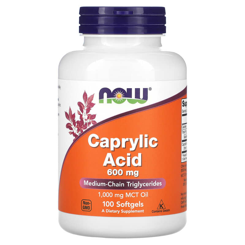 NOW Foods, Caprylic Acid, 600 mg, 100 Softgels - Medaid International
