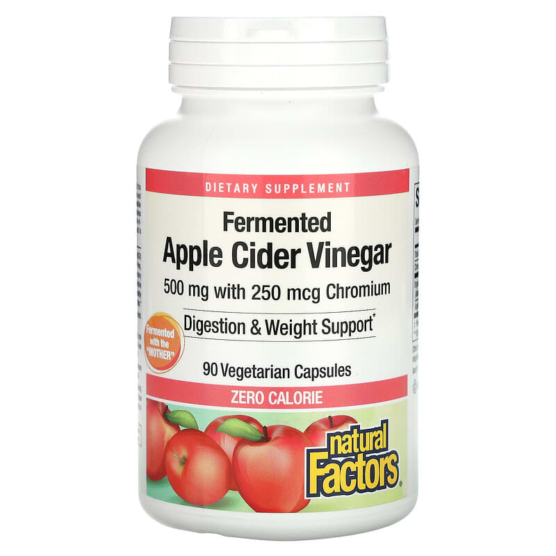 Natural Factors, Fermented Apple Cider Vinegar, 500 mg, 90 Vegetarian Capsules - Medaid