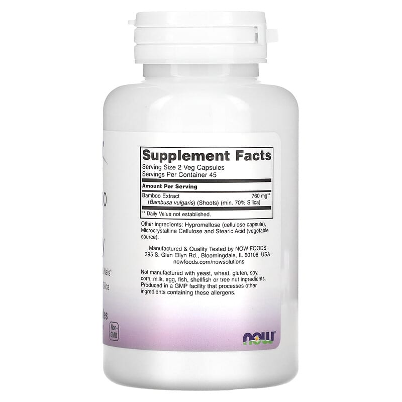 NOW Foods, Solutions, Bamboo Silica Beauty, 760 mg, 90 Veg Capsules - Medaid International
