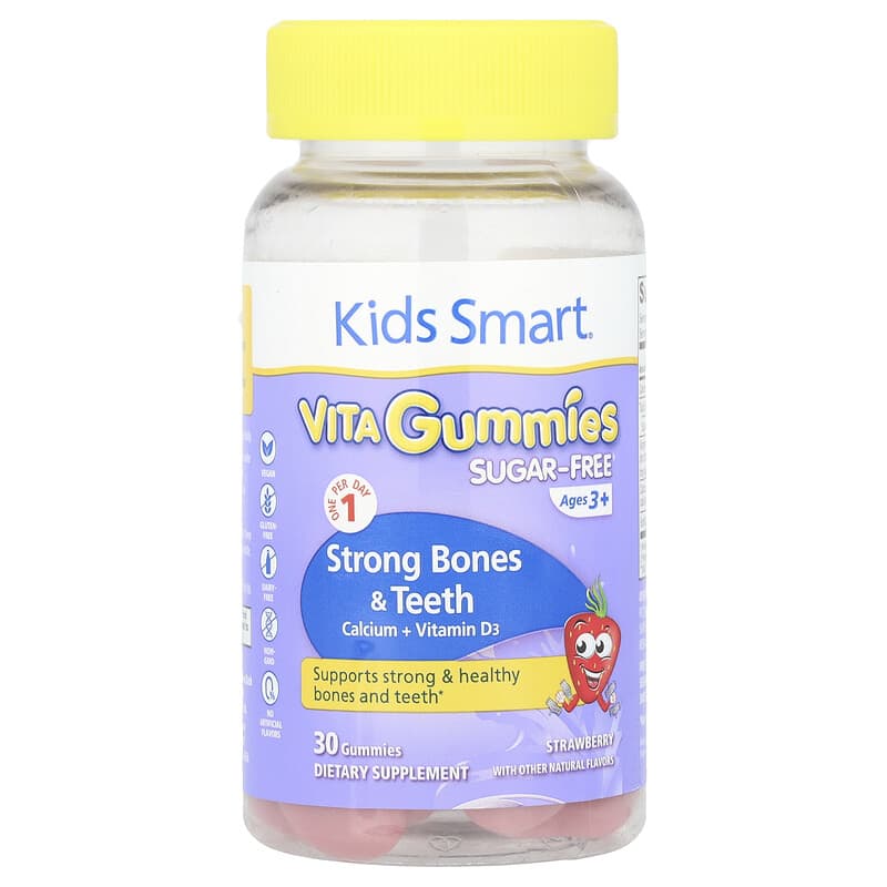 Kids Smart, Kids Smart, Calcium + Vitamin D3, Ages 3+, Strawberry, 30 Gummies - Medaid International