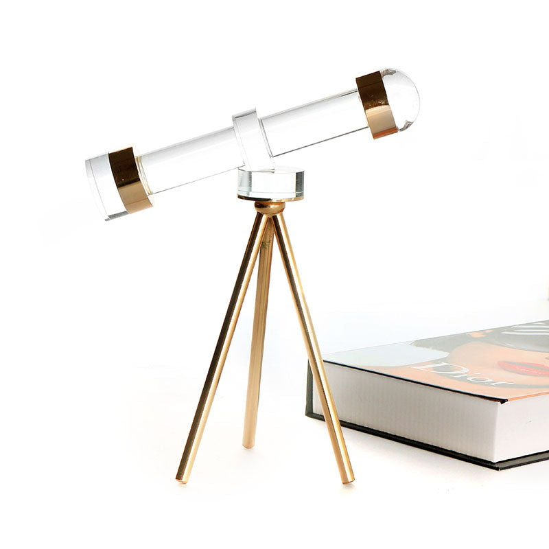 25 CM Crystal Glass Telescope Model Ornament with Metal Bracket Artwork for Living Room Bedroom Tabletop Office Home Decoration - Medaid International