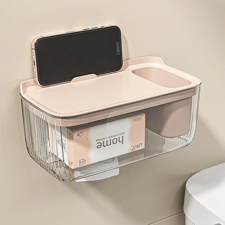 25 CM, Wall Mounted Waterproof Self Adhesive Tissue Paper Dispenser with Storage Compartment for Bathroom - Medaid