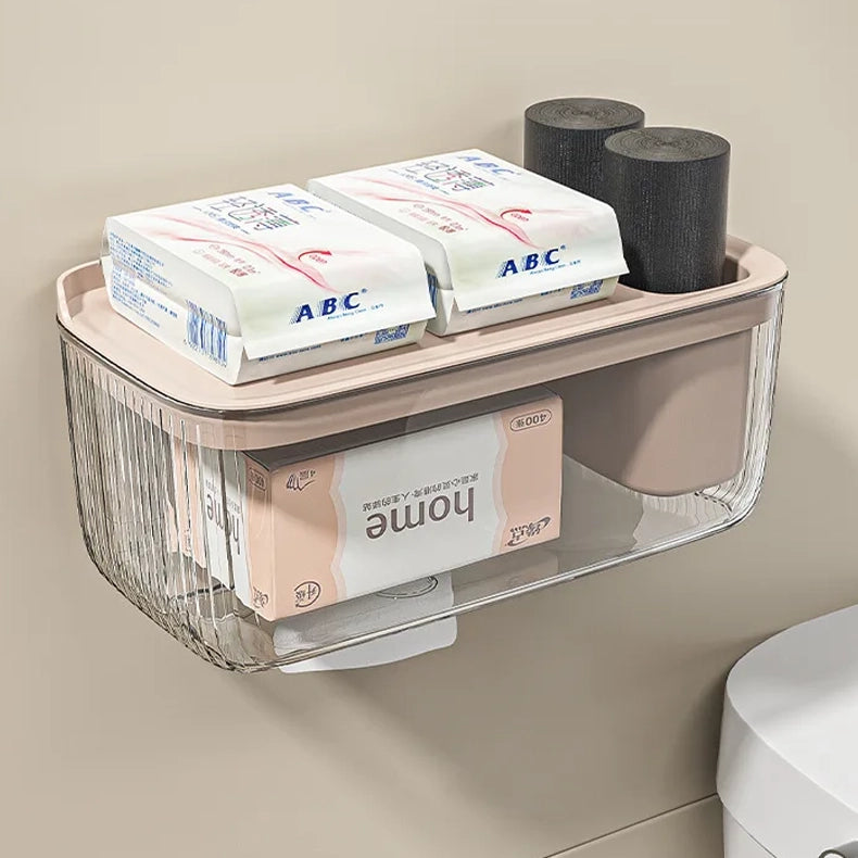 25 CM, Wall Mounted Waterproof Self Adhesive Tissue Paper Dispenser with Storage Compartment for Bathroom - Medaid