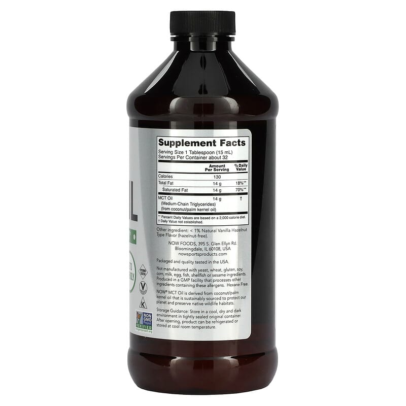 NOW Foods, Sports, MCT Oil, Vanilla Hazelnut, 473 ml - Medaid International