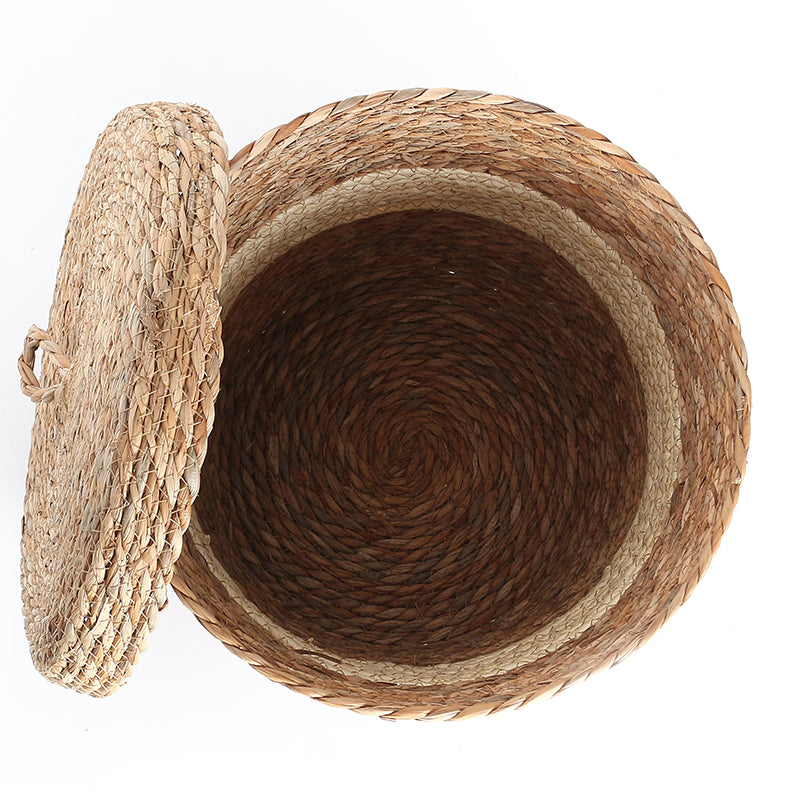 34 CM Multipurpose Handmade Wicker Woven Round Storage Basket with Lid Organizing Basket for Living Room Bedroom Nursery and Laundry - Medaid International