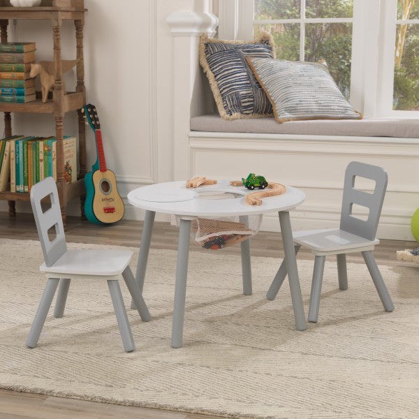 Round Storage Table & 2 Chair Set - Gray & White By Kidkraft - Medaid International