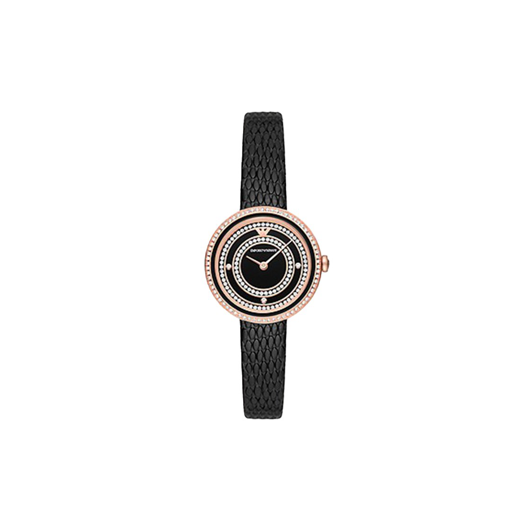 Emporio Armani Two-Hand Black Leather 30mm Watch - Medaid