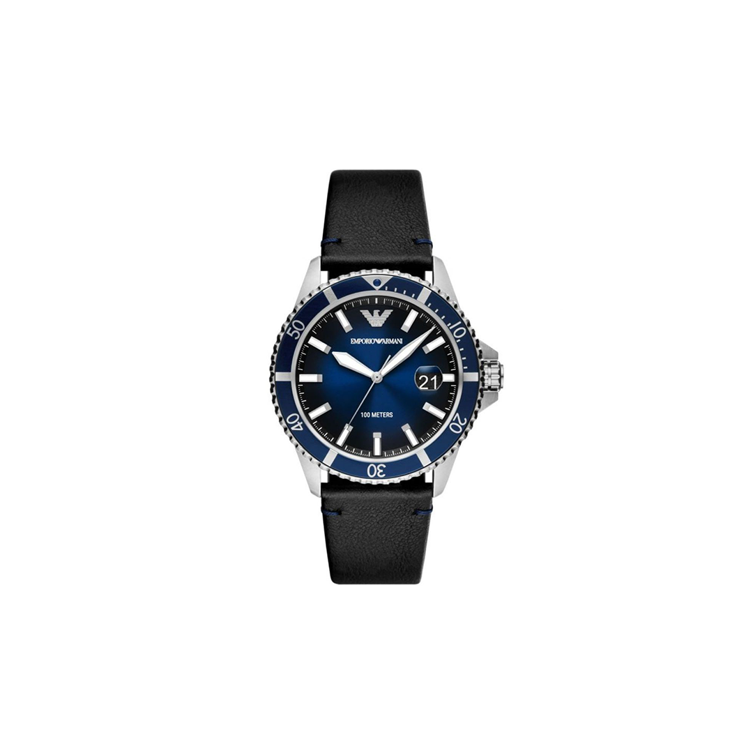 Emporio Armani Three-Hand Date Black Leather Watch - Medaid International