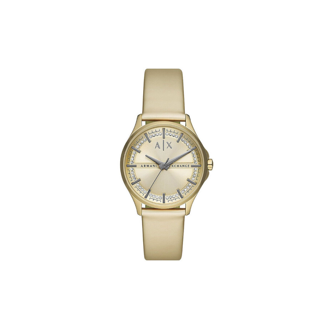 Armani Exchange Gold Dial And Leather Strap Watch - Medaid